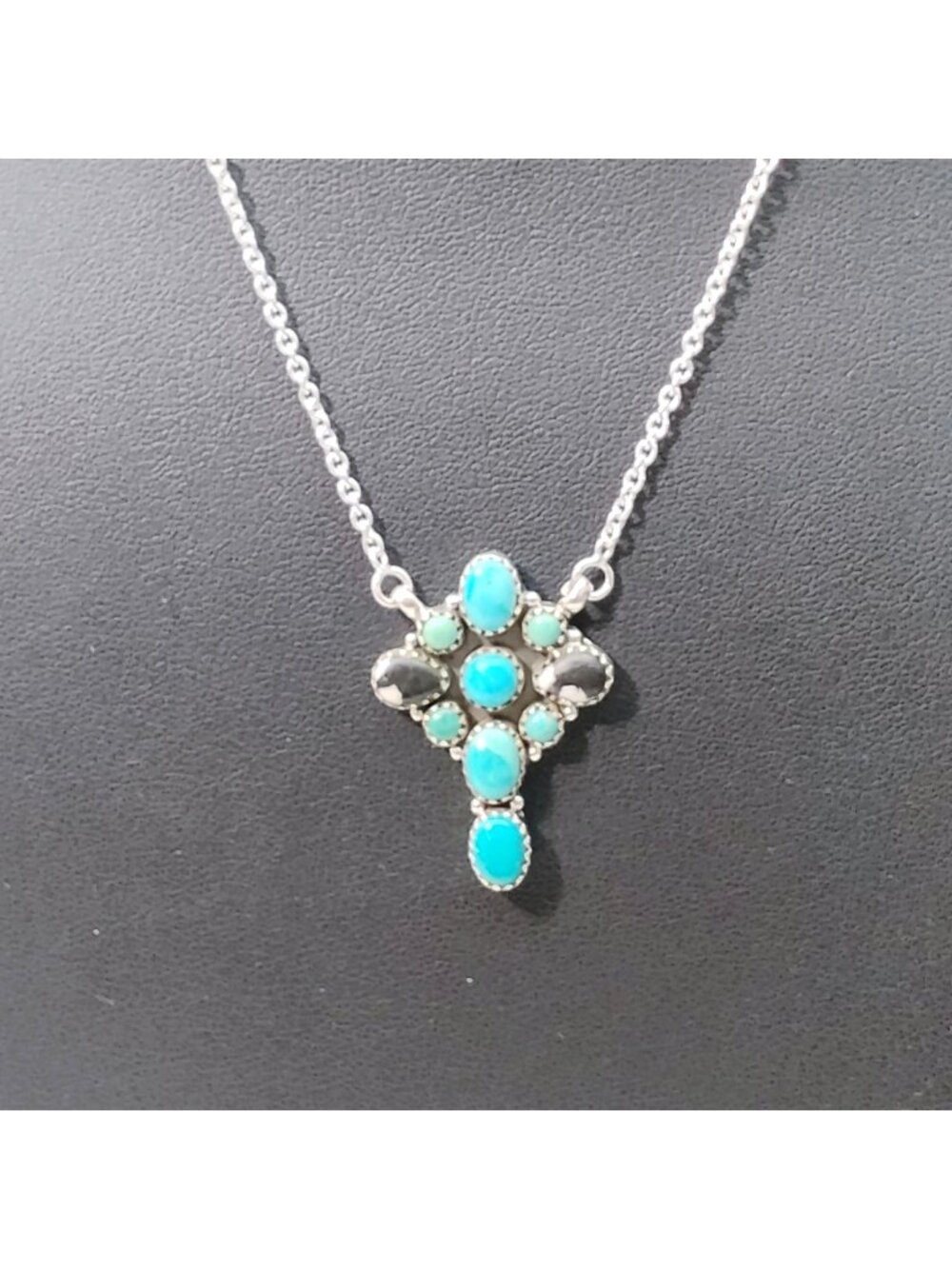Sterling Silver Turquoise & Wild Horse Cross Pendant Necklace